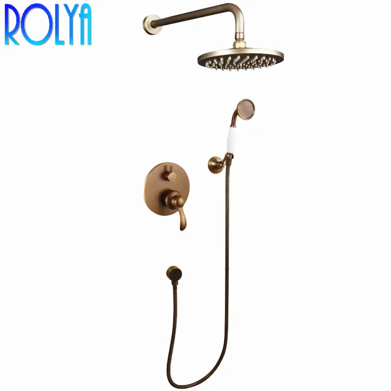 Set doccia da bagno a cascata a scomparsa in ottone anticato Rolya Set doccia a parete vintage in stile antico