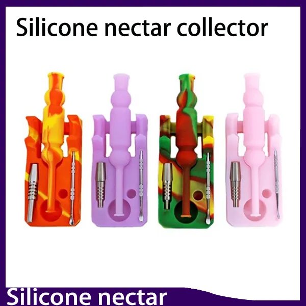 Siliconen Nectar Collector Kit Concentrate Rook Pijp met Titanium Tip DAB Straw Oil Rigs Smoking Pipe Water Bong 0266160