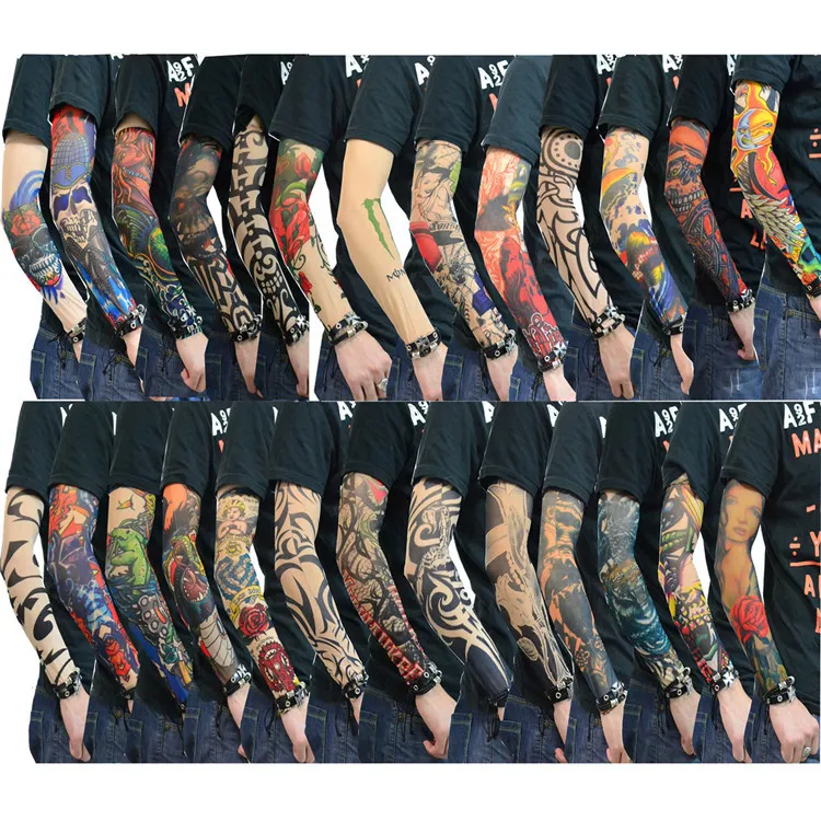 Manicotto del braccio allungato per tatuaggi Sport all'aria aperta Manicotti da equitazione protezione solare Protezione UV Fascia da gomito per uomo donna moda maniche hip-hop