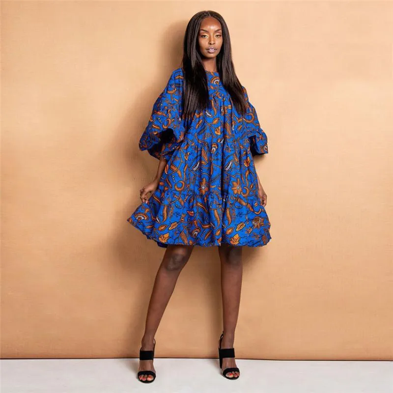 Vêtements africains 2019 Nouvelles Automne Traditionnel Dashiki Imprimer Bazin Dentelle Cire À Volants Manches Robes Africaines pour Femmes Mode Party258M