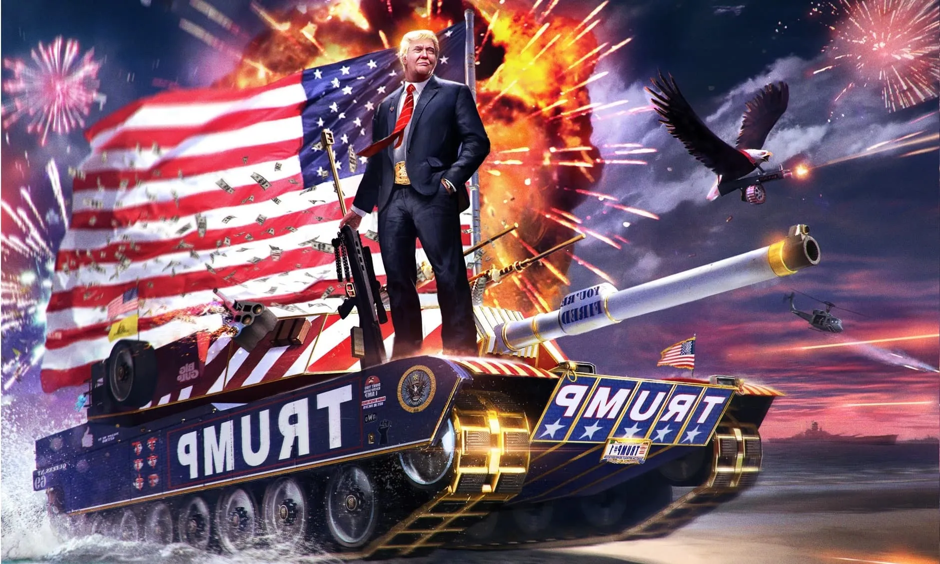 Discount 3x5 Fts American Trump Tank Flag 2024 MAGA Factory Direct