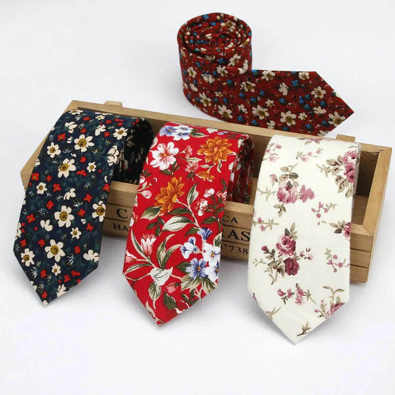 6cm 100% Bomull Mäns Paisley Print Neck Ties För Män Slips Smala Slim Skinny Cravate Smal Flower Slipsar För Brudgum