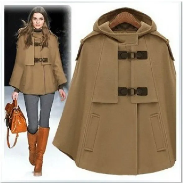 2019 mode femmes manteau en laine à capuche couleur unie automne hiver vestes en laine outwear grande taille cape laine poncho grande taille