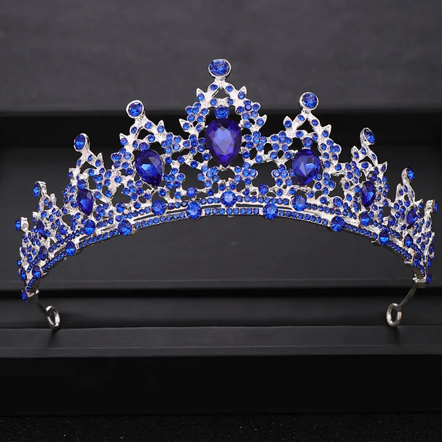 Nowy Barok Niebieski Kryształ Ślub Korona Bridal Tiara Headpiece Prom Queen Diadem Head Jewelry Wedding Hair Akcesoria