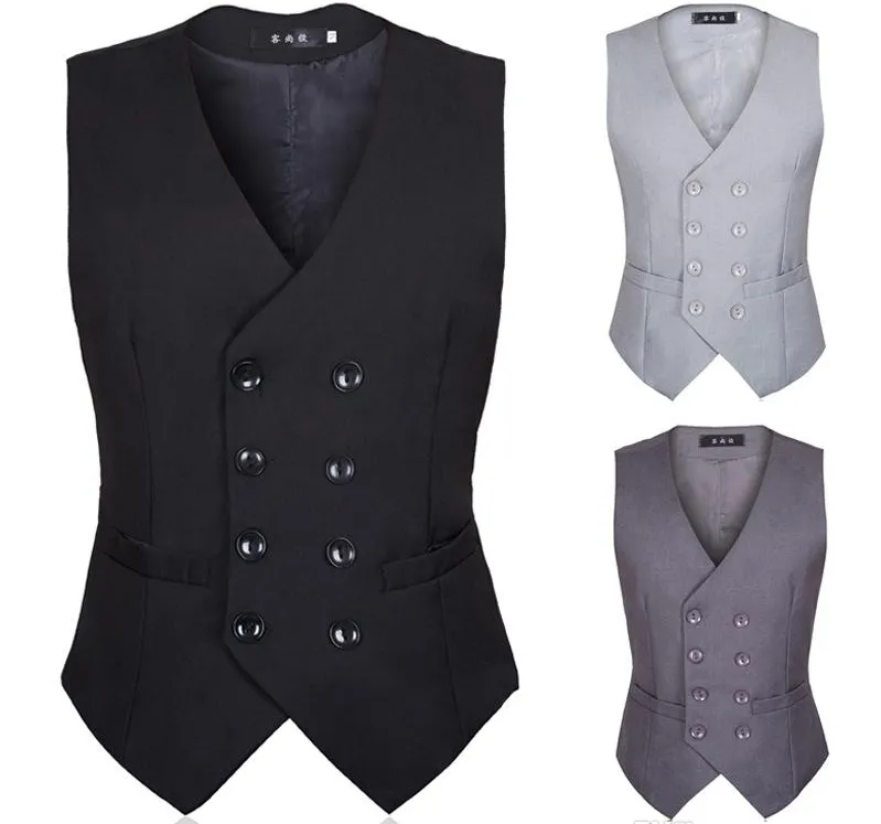 New Enhance The Autumn Men Suit Armor British Style And Korean Version Of Black Double-Breasted Body-Shaping Men Suit Waistcoat