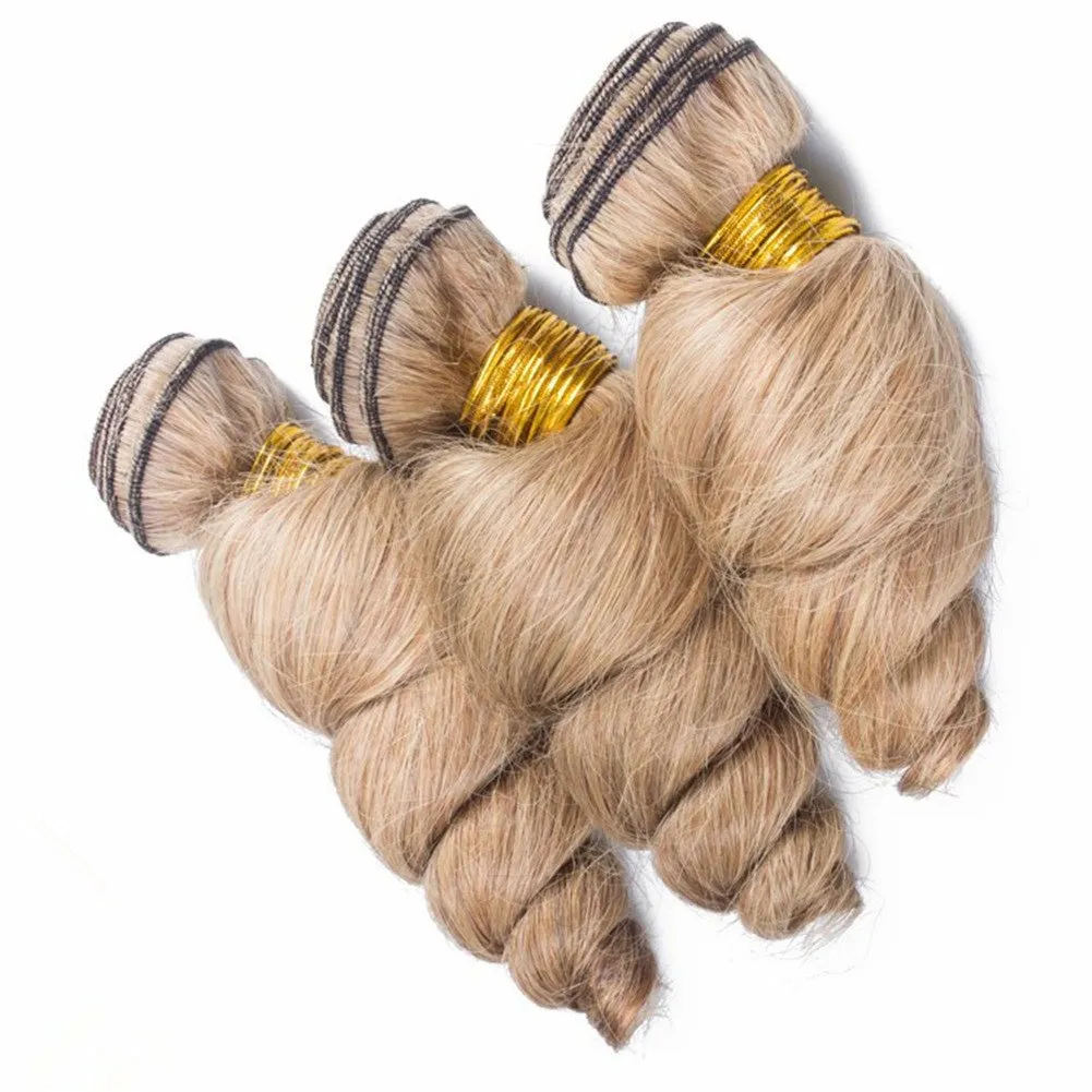 # 27 Honey Blonde Peruwiański Dziewiczy Ludzki Włosy Loose Wave Wiązki Wiązki 3 sztuk Lot Light Brown Luźne Faliste Human Włosów Extensions 10-30 "