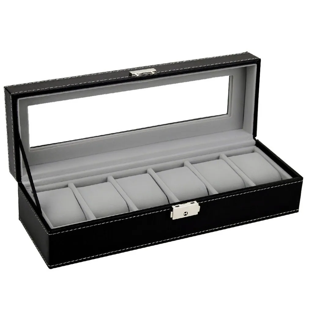 6/10/12 Grids PU Läder Watch Box Ringar Förvaringsväska Arrangör Smycken Display Klocka Kista för Dropshipping Saat Kutusu