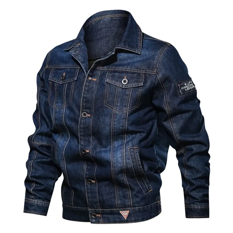 Primavera Autunno Giacca di jeans da uomo Risvolto Ricamo Casual Uomo Jeans Giubbotti Multi-tasca Cappotti da cowboy maschili Bigig Taglia 6XL Solido