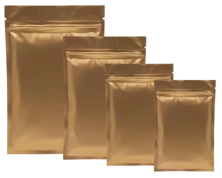 8x12CM, 100X Heißsiegelbare Aluminiumfolie Mylar Flache Matte Gold Ziplock Paket Taschen Für Kräuter Lebensmittel Lagerung Tasche Hohe Qualität