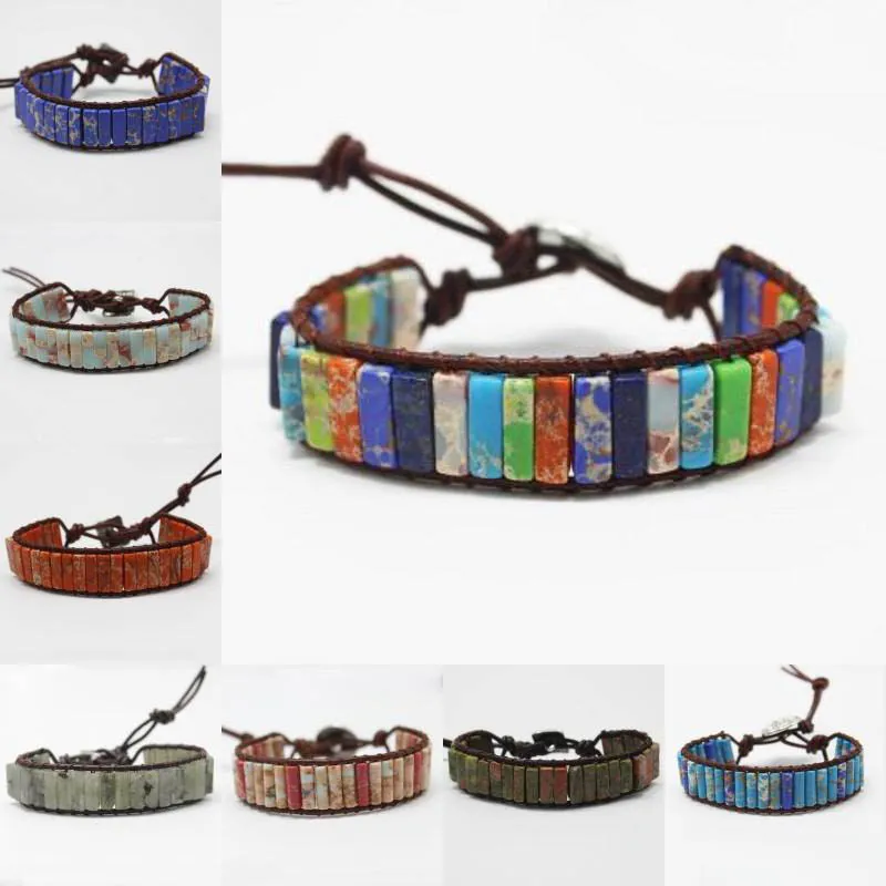 7 Chakra stenarmband Imperial Jaspis 13 stilar Naturstenspärlor Reiki Healing Ädelsten Vävt läderomlott Yogaarmband