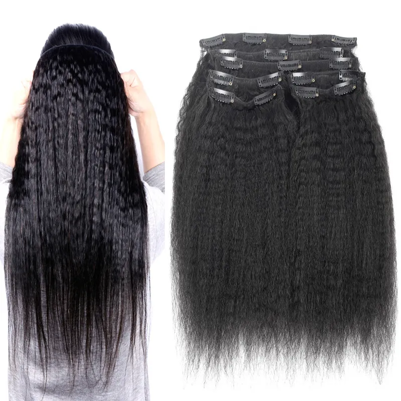 10 stks Kinky Rechte Clip in Menselijk Hair Extensions Braziliaanse Remy Haar 100% Menselijk Natuurlijk Haar Grof Yaki Clip Ins 100g / Set