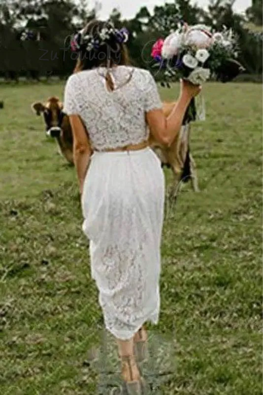 Abito Da Sposa In Pizzo Bohémien, Due Pezzi, Manica Corta