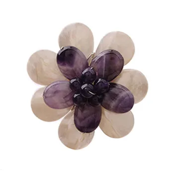 Amethyst Natural Brooch and Mother of Pearl White Shell Handmade Jewelry Flower Wedding Brooches 5 Pieces