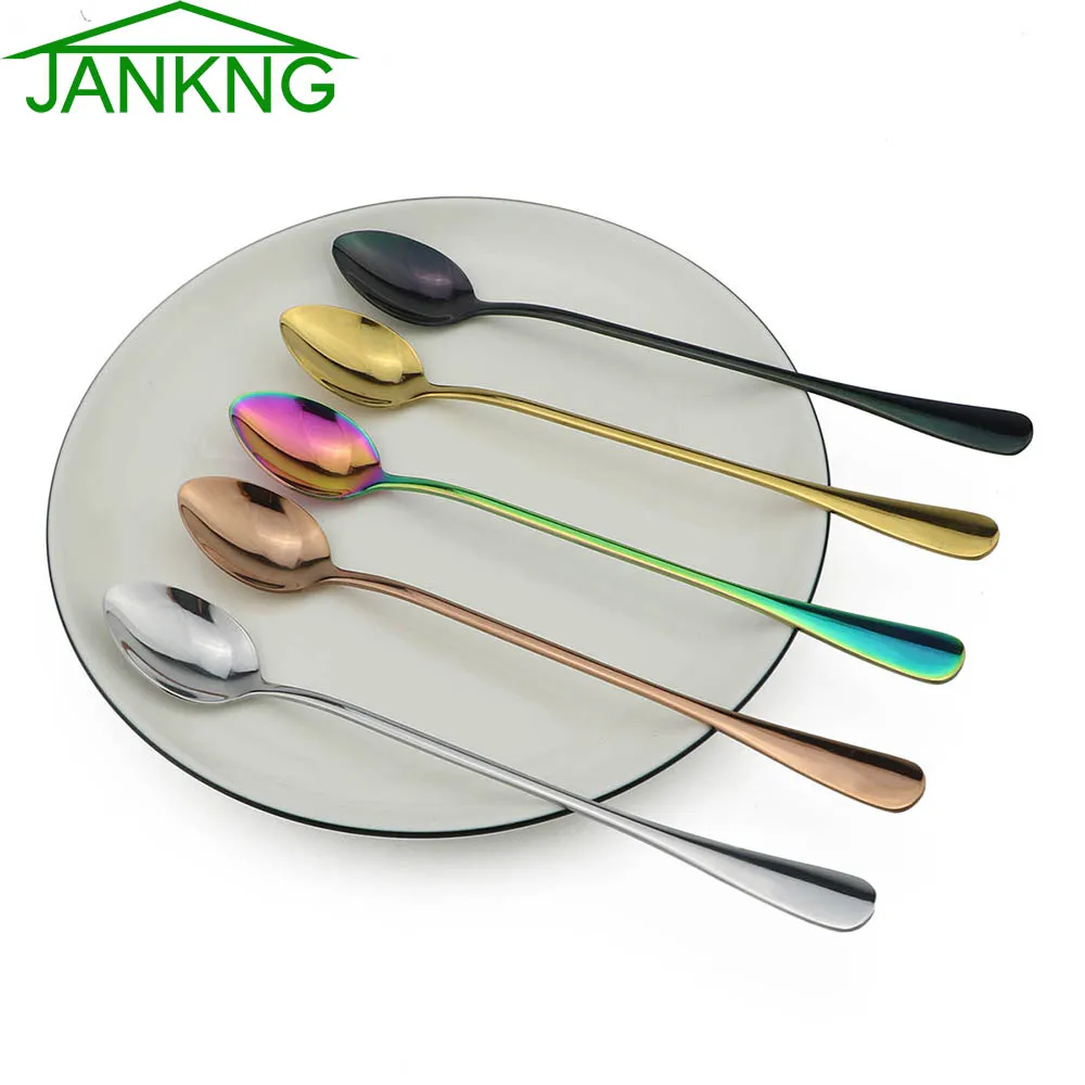 Colorful Multiuse Spoon Tea Cafe Scoop Long Handle Spoons Kitchen Tableware Accessories Dinnerware Flatware Coffee Drinking Tools
