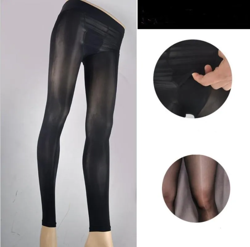 2st Pack Mens Forming Oil Socks Sheer Shiny Silk Legging Pantyhose Dance Tights Sexig Black Bright Thin251K