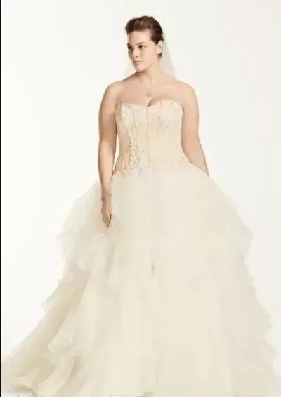 Oleg cassini organza on sale ruffle skirt wedding dress