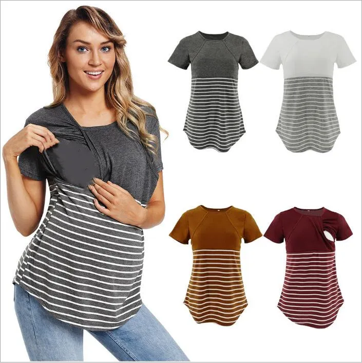 MAMMY's verpleging t-shirt mode zomer lactatie tops gestreepte moeder zwangerschap Tees katoenen borstvoeding tanks moederschap kleding dragen B4316