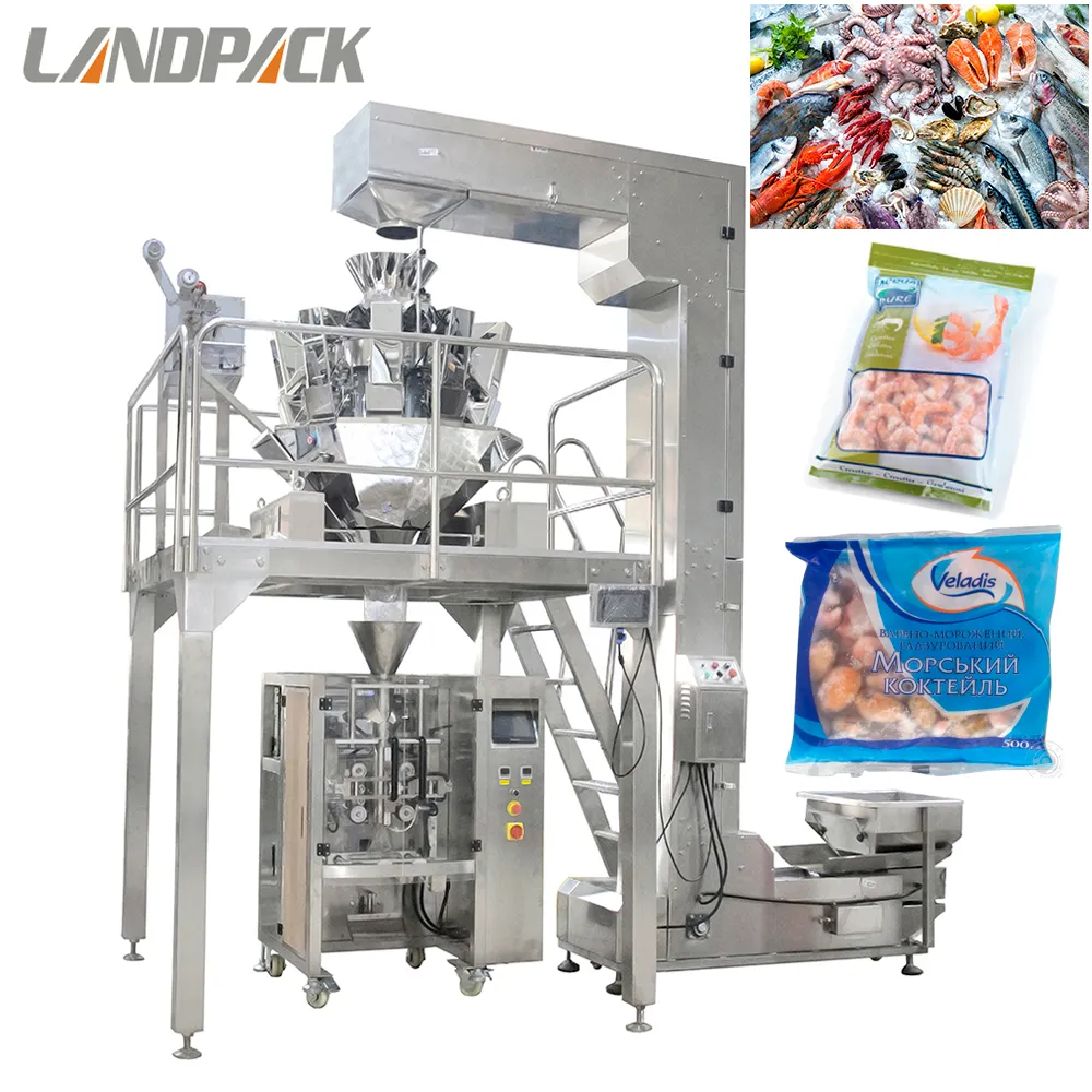 Macchina per l'imballaggio della guarnizione di riempimento della forma verticale dell'alimento congelato dei frutti di mare congelati della pesatura automatica dei gamberi congelati da vendere