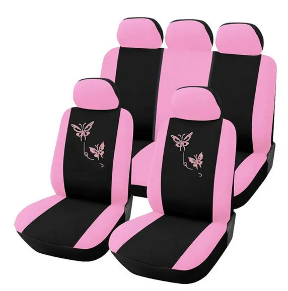 9pcs Car Seat Covers Beautiful Butterfly Embroidery Universal Full Sedans Auto Interior Accessories Cars Care271M