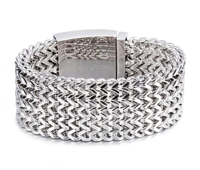 Heavy 12mm 18mm 30MM super Wide Men Biker Mesh Silver Chain 316L Stainless Steel Bracelets boys Titanium steel bangle jewelry