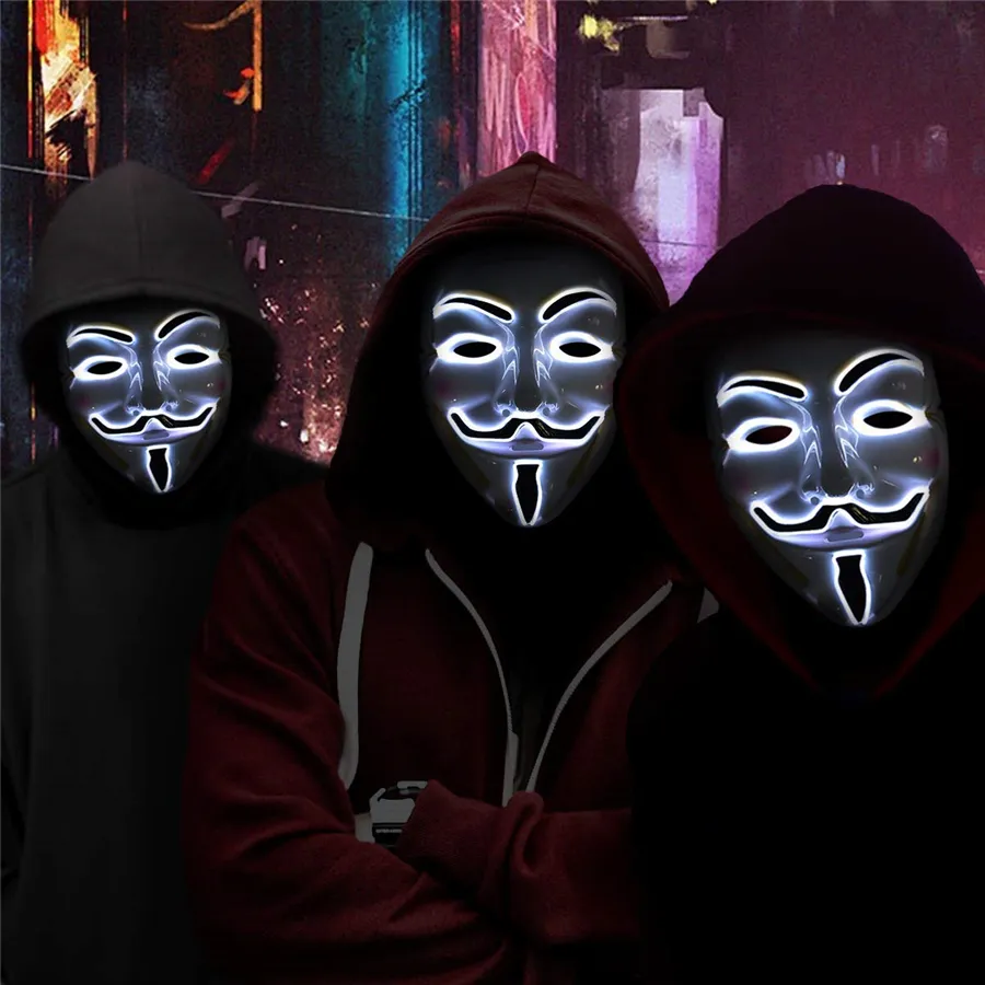 Maschera LED Maschere decorative per hacker di Halloween Costume cosplay  Vendetta Guy Fawkes Illumina per oggetti di scena per bomboniere per feste  8