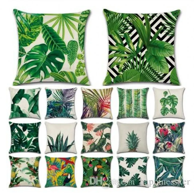 Funda de almohada con estampado de plantas tropicales de África, funda de almohada de lino con hojas verdes, funda de almohada decorativa para el hogar, 45x45 cm