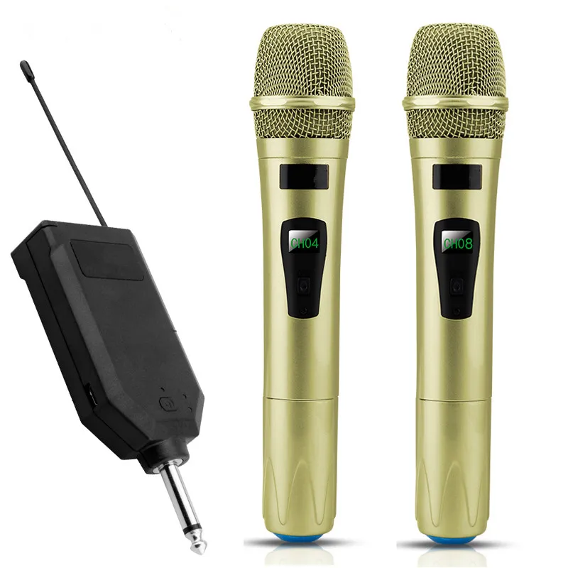PC-K1 Draadloze Microfoon Professionele Handheld 2 Kanalen Studio Dual VHF Dynamische MIC voor Karaoke System Computer KTV