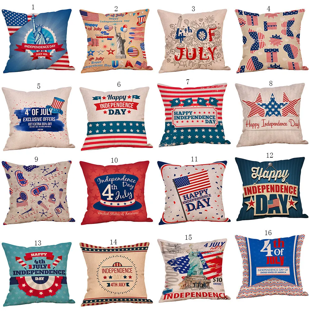 American flag Stars Stripe Pillows Case Letter print Pillow Cover 45*45cm Sofa Nap Cushion Covers Home Decoration 51 styles C6458