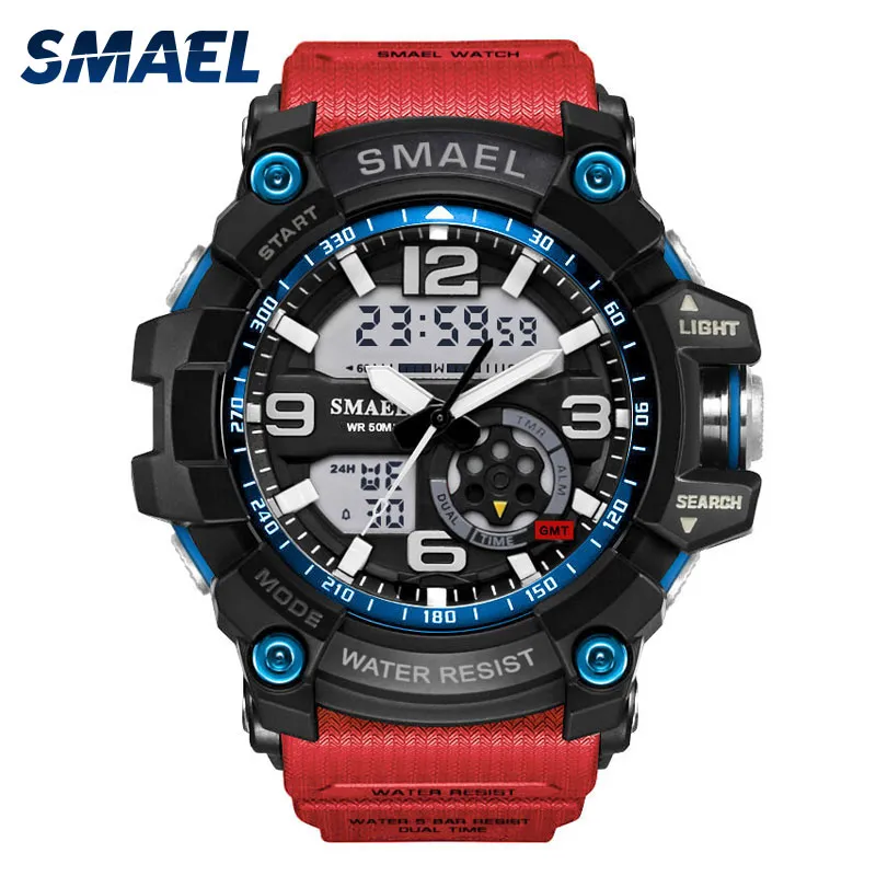 Smael Watch Sport Montre-bracelet pour hommes LED Horloge numérique Étanche Dual Time Montre-bracelet Montre militaire 1617 Montres pour hommes Militar3521