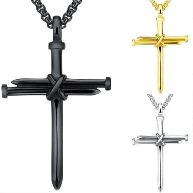 Hip-hop Splicing Nail Cross Necklace Mens Guld Rostfritt Stål Jesus Kristus Pendants Halsband Hip Hop Smycken