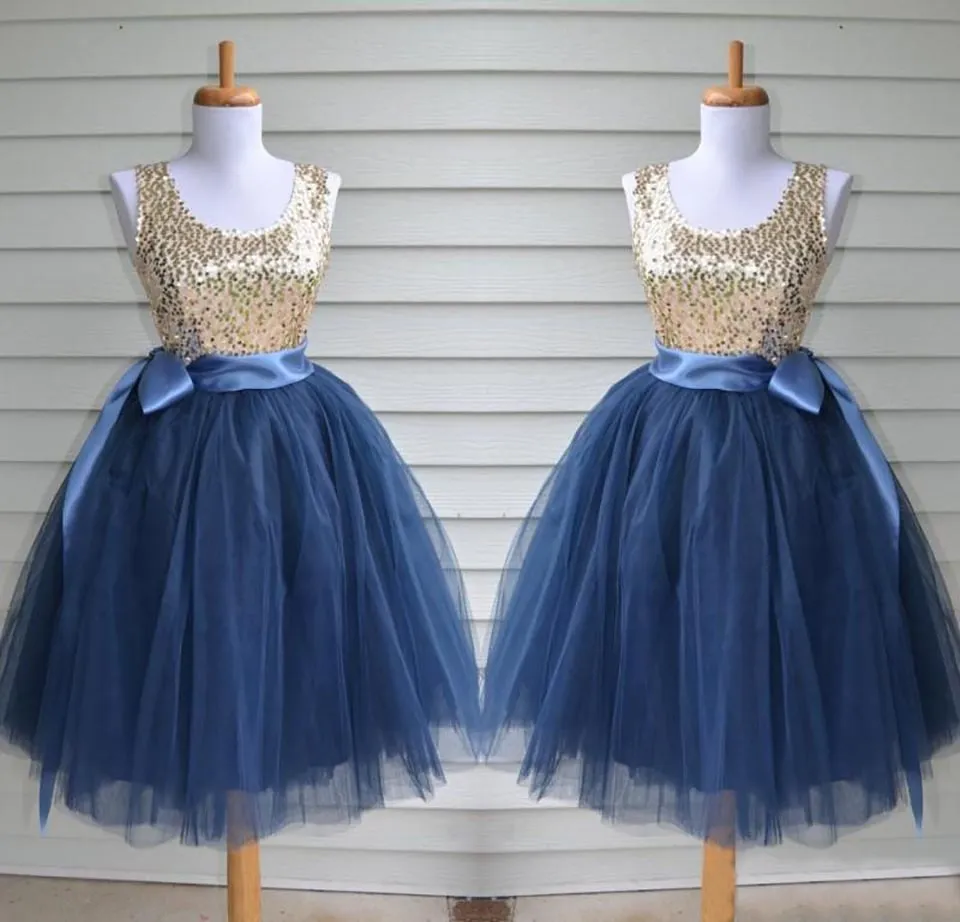 Tutu Skirt Girls Pageant Dresses Golden Sequined Sparkly Dark Navy Ribbon Sash A Line Junior Kids Toddler Girl Prom Party Dress Custom