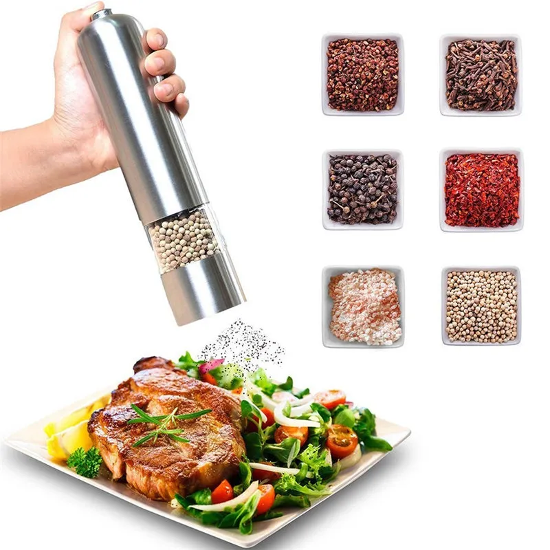 Miuk Electric Salt och Pepper Grinder Shaker Mill Kök Automatisk LED-ljus