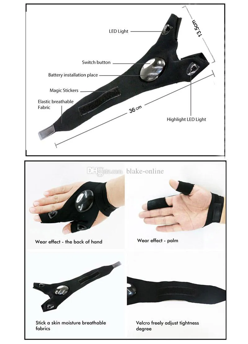 Kits de réparation automobile LED gants de doigt nuit voiture moto outils travaux de pêche à l'extérieur outil de survie créatif randonnée de randonnée gant