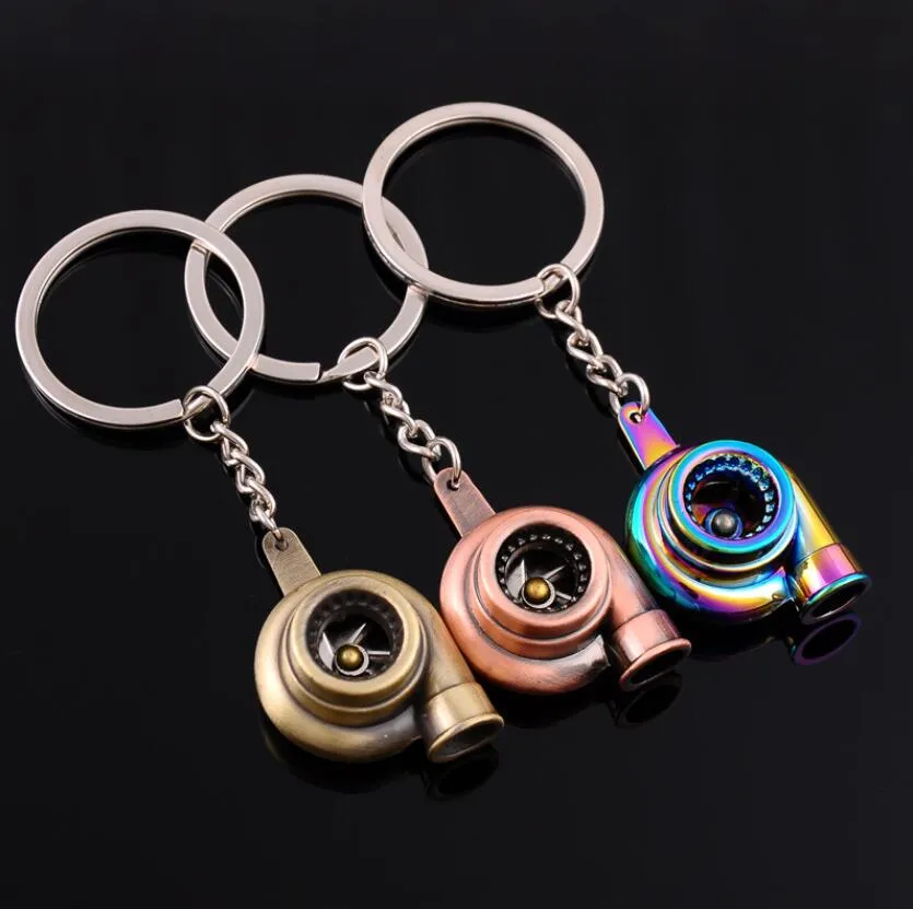 Originality Metal Turbo Keychain Sleeve Bearing Spinning Auto Part Model Turbine Turbocharger Key Chain Ring Keyfob Keyring gift