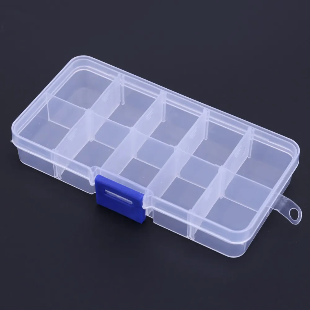 Caixa de armazenamento de 10 compartimentos Estojo de plástico ajustável prático para anéis de contas Organizador de exibição de joias