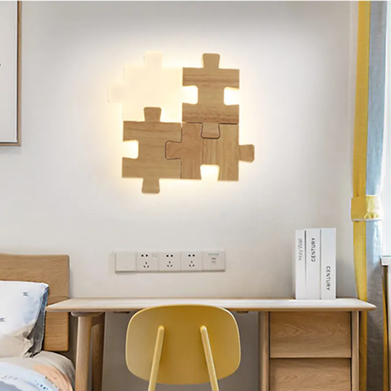 15Вт креативный светодиодный настенный светильник пазл деревянный+акрил скандинавском стиле головоломки стены свет