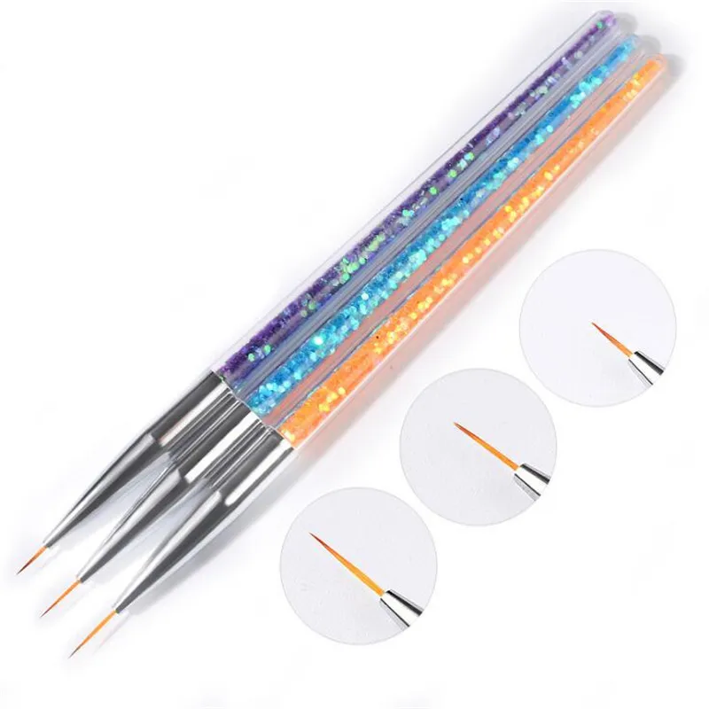 3pcs/set nail painted draw pens brush Sequin pen strokes flower hook line tip brushes free ship 10