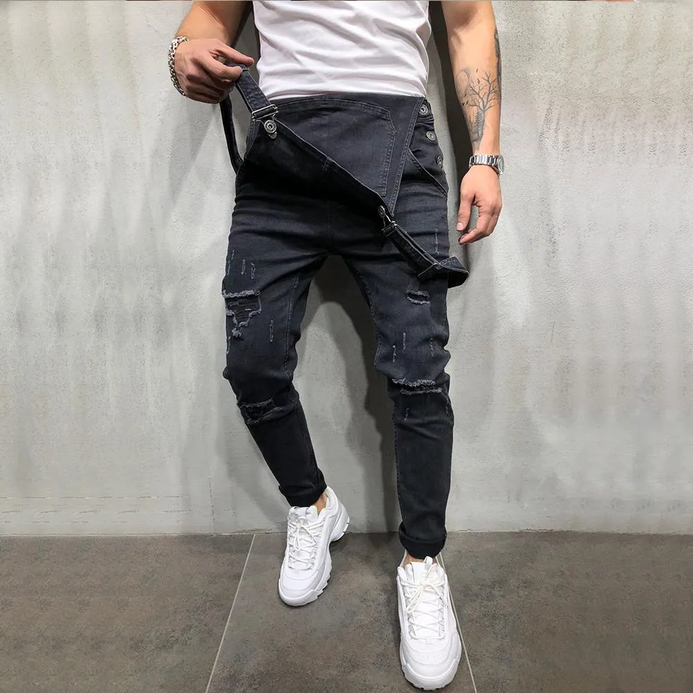 Yfashion Men Distressed Denim Pants Mens Carpenter Overalls Bib Jumpsuits Moto Biker Jean Pants Jeans Homme Fashion Streetwear276m