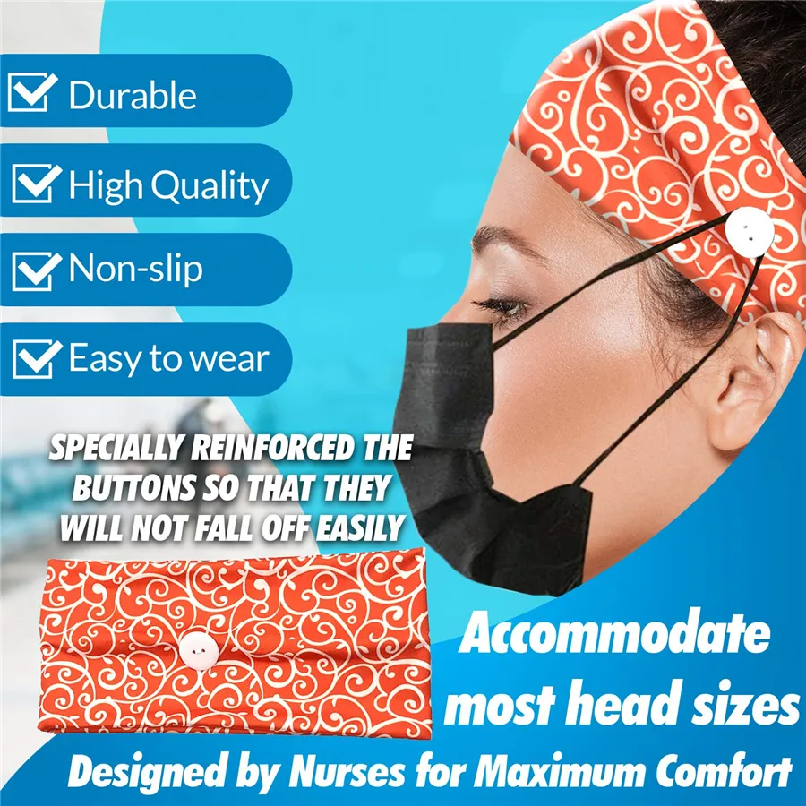 Button Headband for Nurses Women Men Yoga Sports Workout Turban Heawrap for Doctors and Everyone - Protect Your Ears JK2006XB