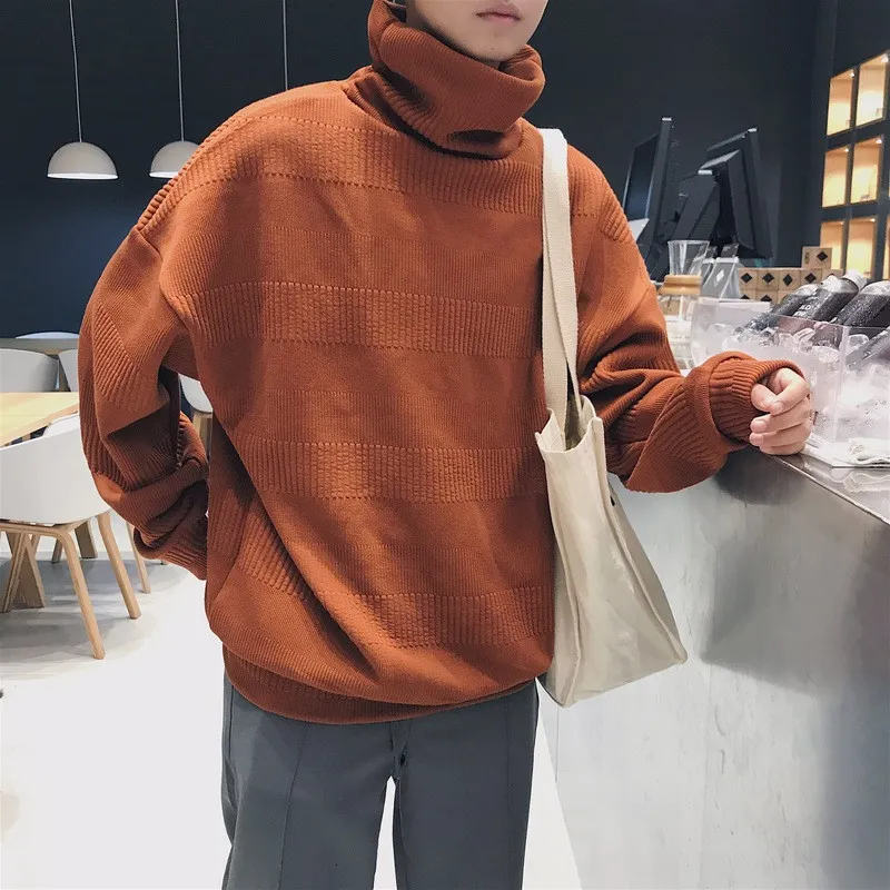 Mężczyźni Turtleneck 2018 Zima Nowy Wzór Solidny Kolor Oversized sweter Luźny Styl Męski Sweter Czarny Brązowy SH190930