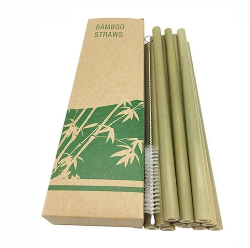 Natural Bamboo Straight Straws with Cleaning Brush Reusable Drinking Straws Drinking Tool Set For Bar Birthday Party Free Brush gift