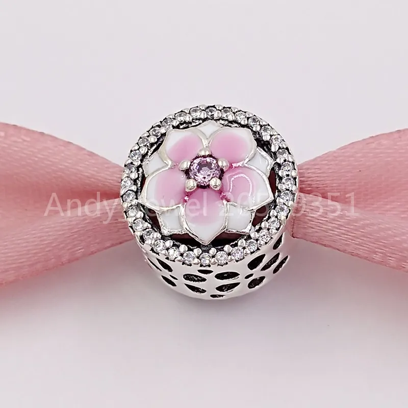 Andy Jewel 925 Sterling Silber Perlen Magnolia Bloom Charm Charms passend für europäische Pandora-Schmuckarmbänder Halskette 792085PCZ