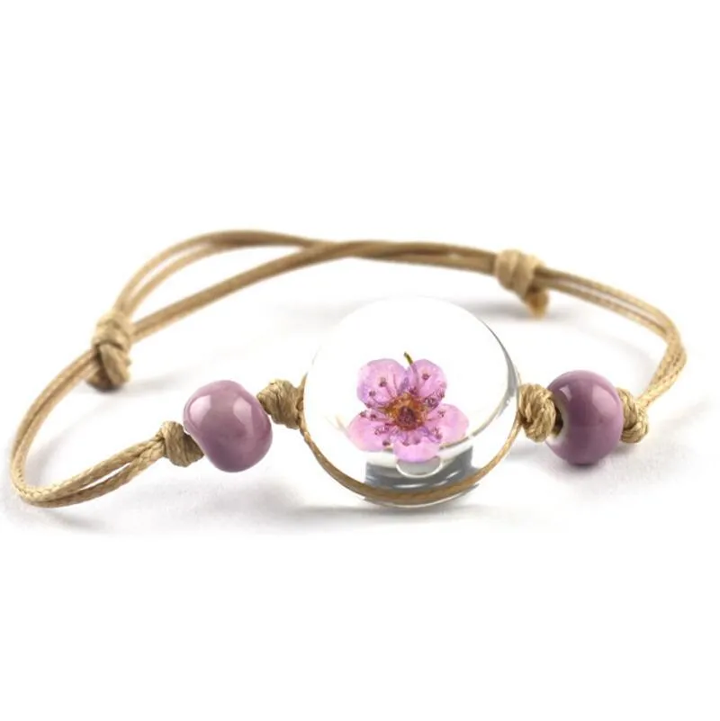 Partihandel-L Glas Ball Charm Armband Weave MultiLayer Lucky Leaf Clover Blomma Läderarmband