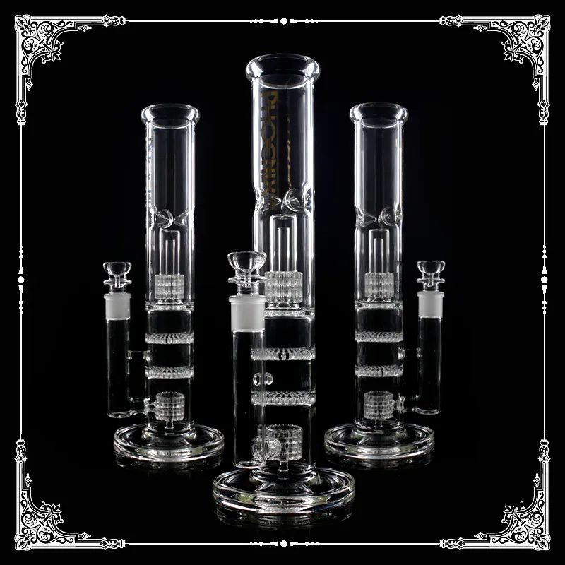 Double honeycomb and matrix perc glass moking water pipe 14 inch straight tube bongs percolator hookah shisha heady glass bong pipe