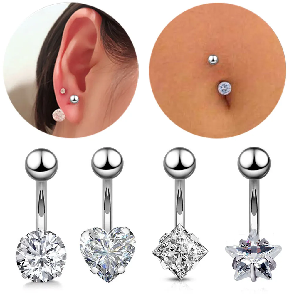 1PC Single Crystal Rhinestone Steel Navel Ring Belly Piercing Fashion Navel Earring Barbell Belly Button Rings Sexy Body Jewelry