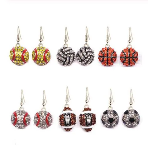 Crystal Sports Style Rhinestone mix tennis/baseball/basket/volleyboll/amerikansk fotboll Gym Dangle Örhängen dam Smycken GB1272