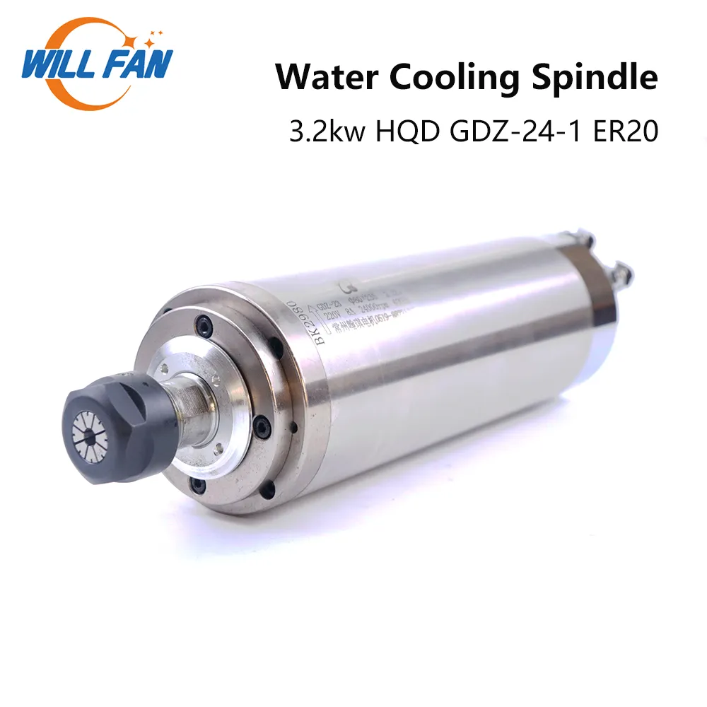 Will Fan HQD GDZ-24-1 3.2KW Raffreddamento ad acqua Mandrino Dia 100x235mm 24000 RPM Foglio ABS Motore mandrino acrilico per macchina CNC Roture