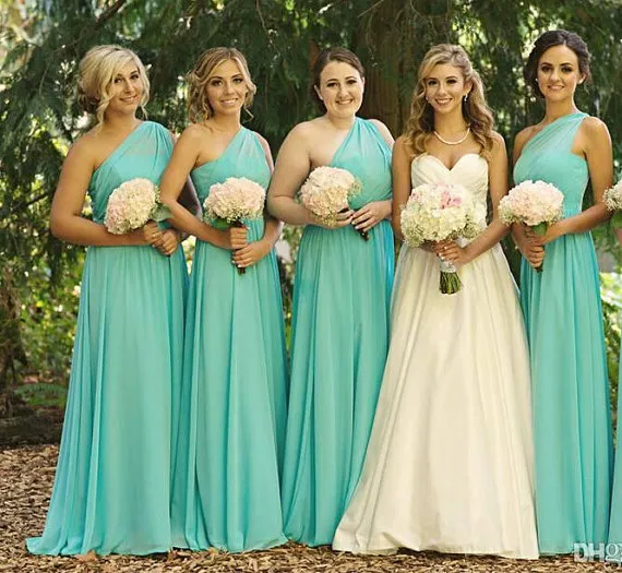 Aqua One Shoulder Plus Size Wedding Dresses For Guests Pleats Backless Open Back Chiffon Bridesmaid Dress Maid Of Honor Gowns Country Bridal