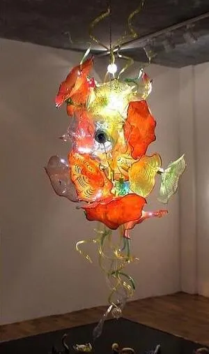 Design stil multicolor blomma tallrik ljuskrona lampor blåst glas ljuskrona belysningar led lampor hängande lampor lobbyn dekor