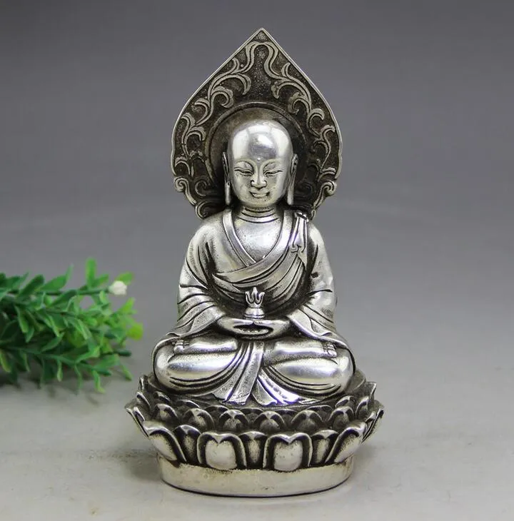 Daqing système impérial statue de bouddha ornements en gros artisanat en bronze vintage sculpté cuivre blanc vieux bouddha chauve